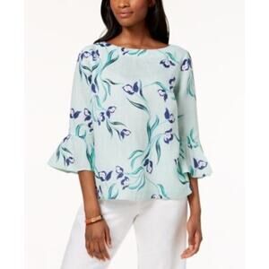 Floral Print Women's Top - Blue and Green